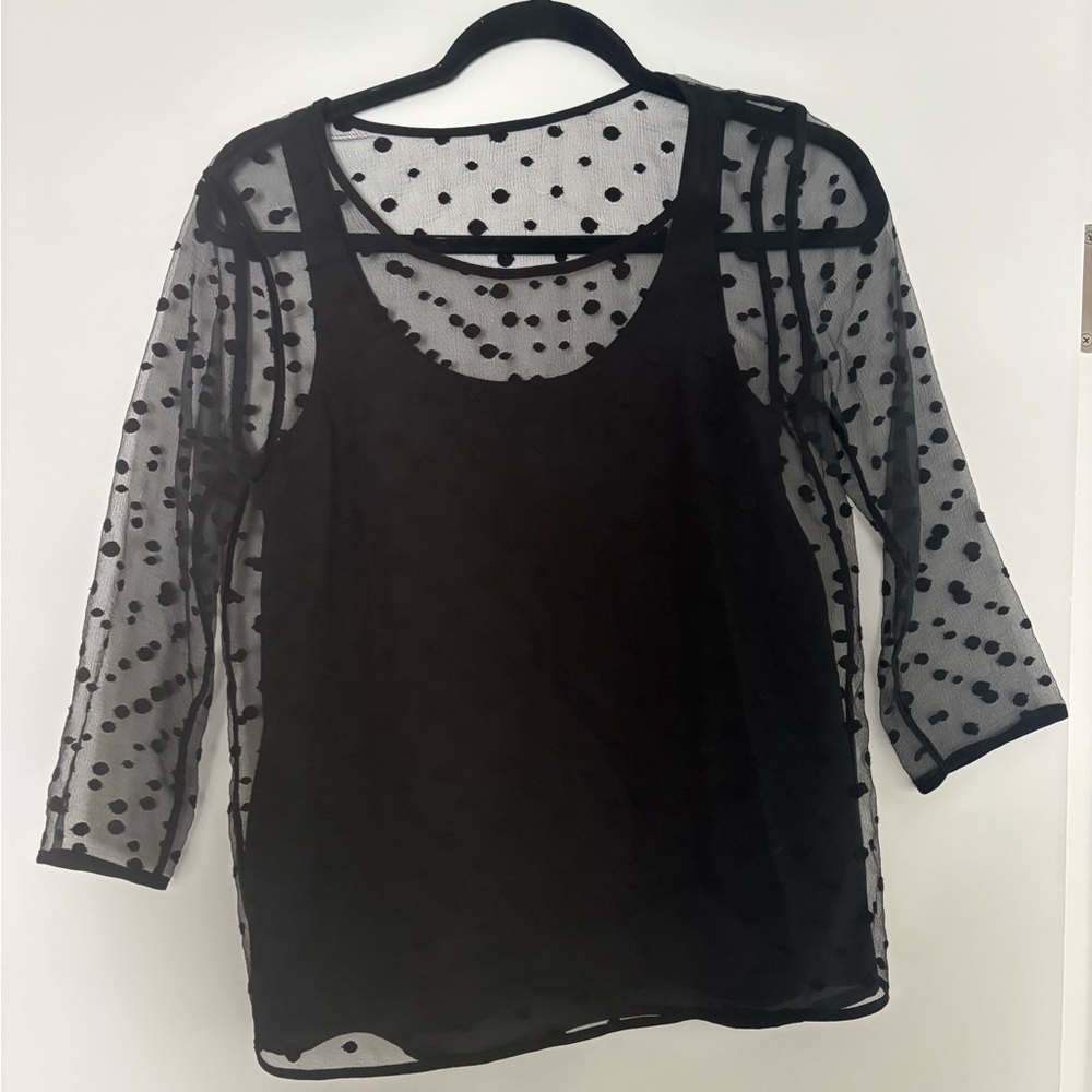 Club Monaco Black Sheer Polka Dot Overlay Camisole